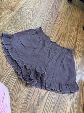 aerie Brown Ruffle-Hem Casual Shorts